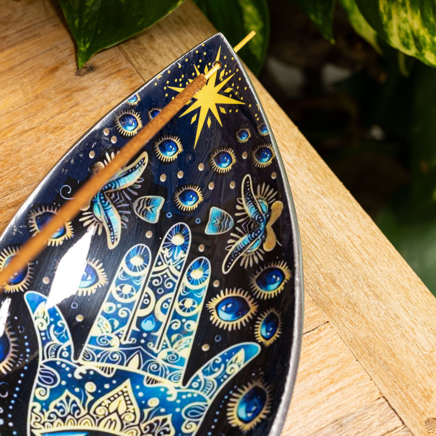 Blue Hamsa Aluminium Enamel Incense Bowl4