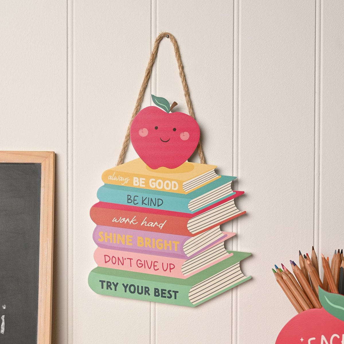 Celebrations School Years Inspire Apple & Books Hanging Plaque1
