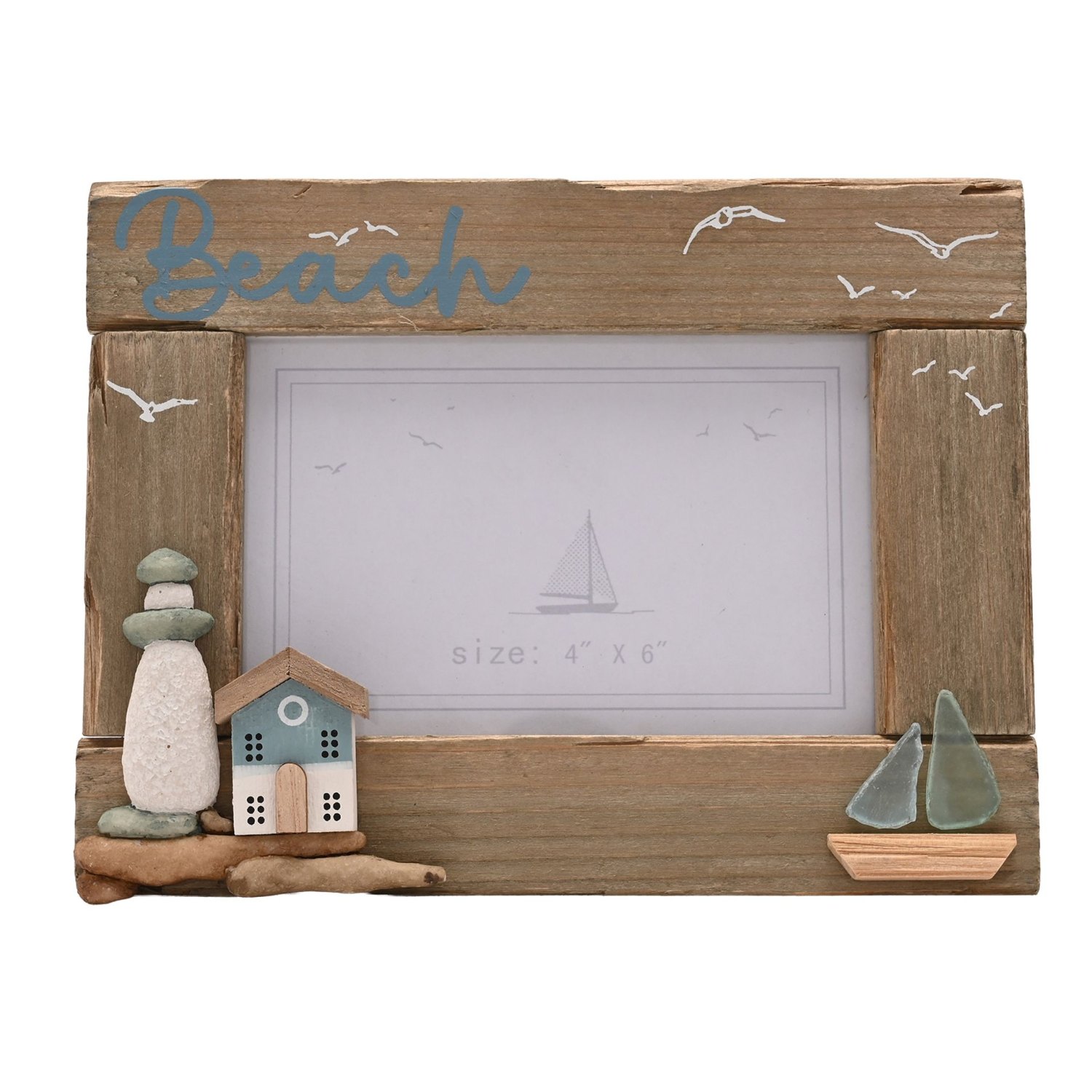 Love Life By The Sea Driftwood Photo Frame with Sea Glass1