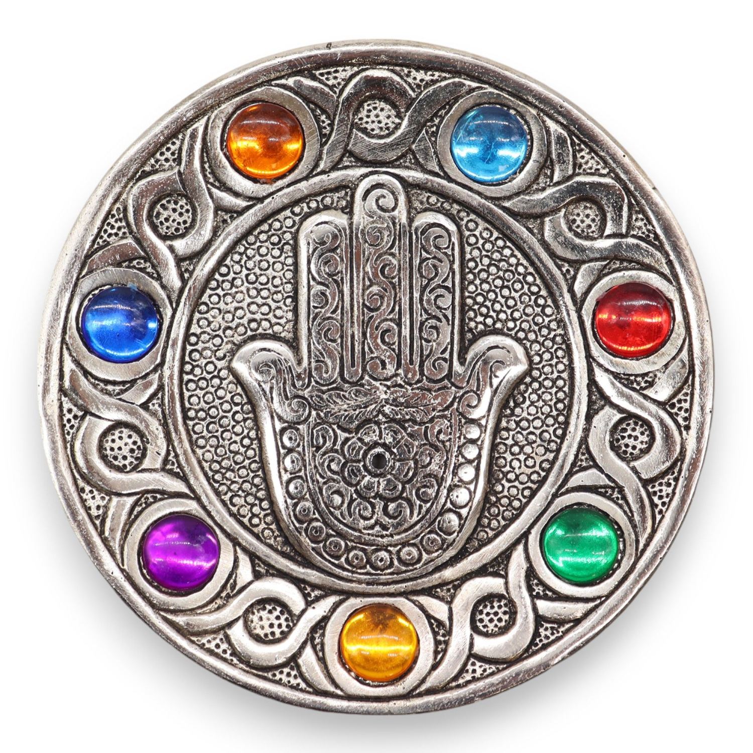Seven Chakra Hamsa Aluminium Incense Holder