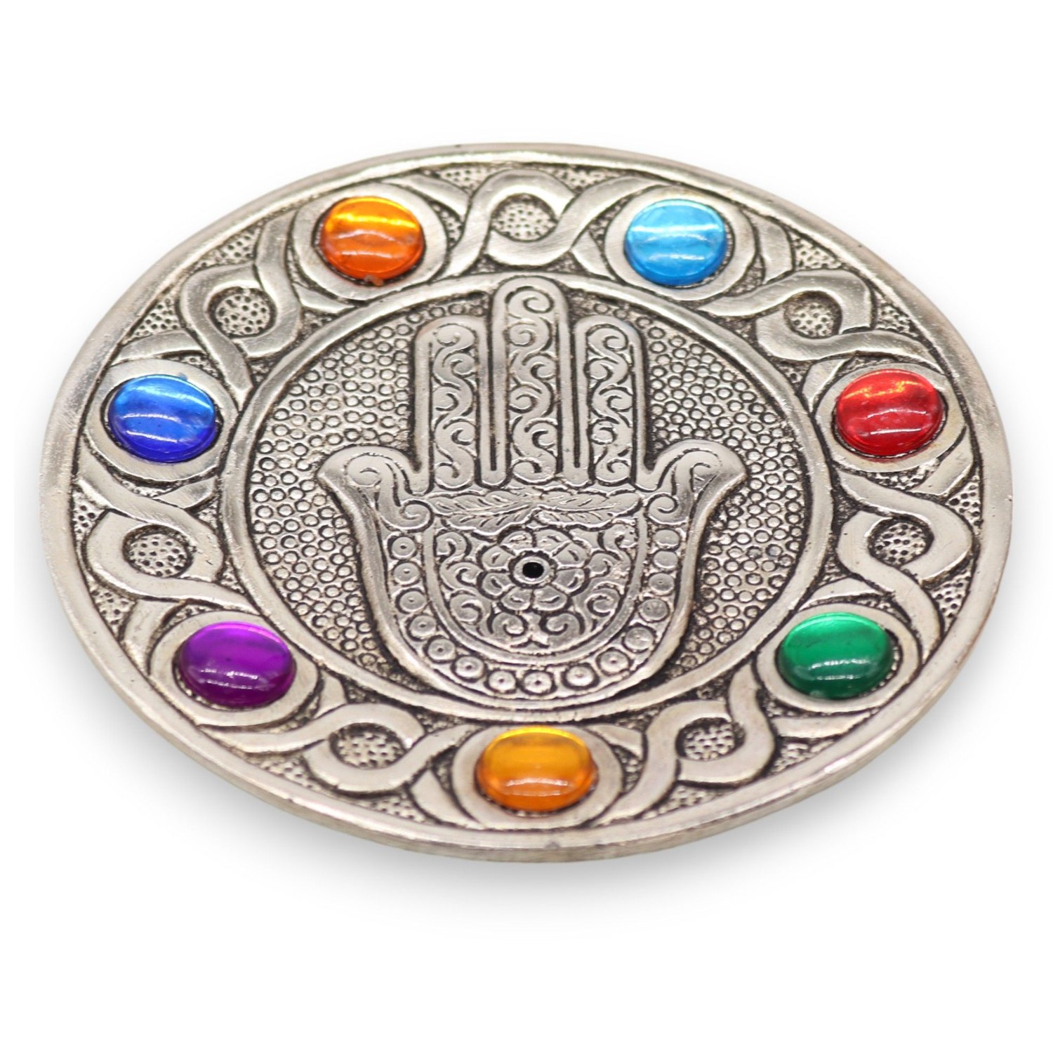 Seven Chakra Hamsa Aluminium Incense Holder2