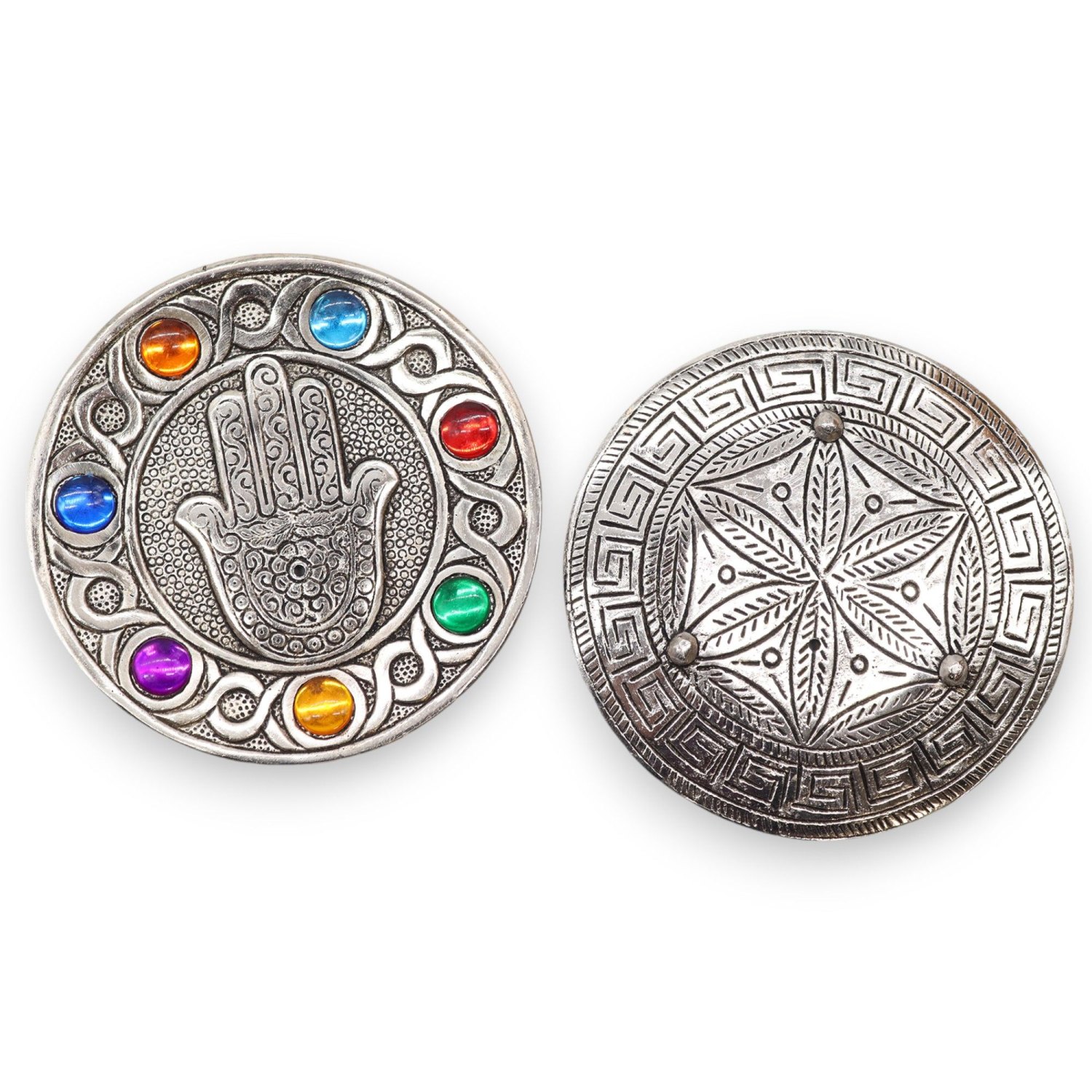 Seven Chakra Hamsa Aluminium Incense Holder3