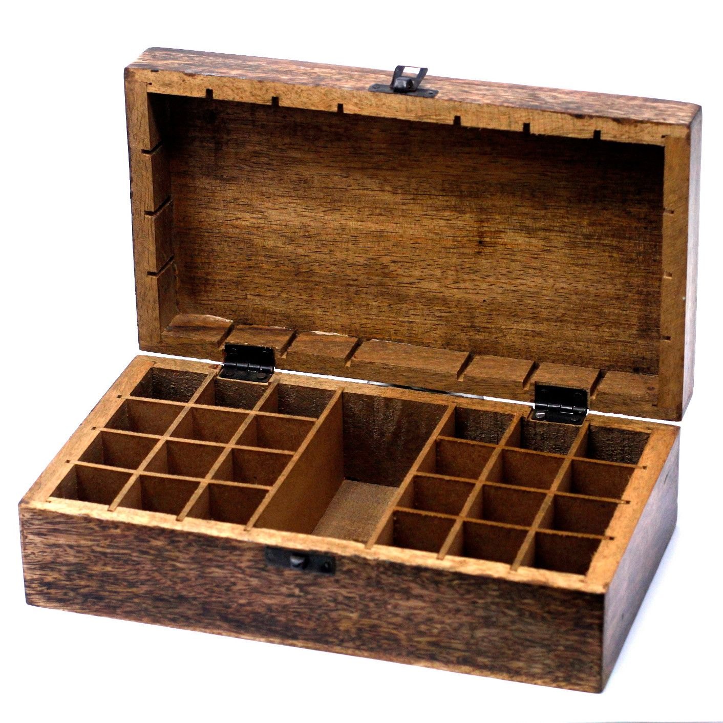 Floral Carved Mango Wood Aromatherapy Oil Storage Box – Holds 24+1 Bottles2