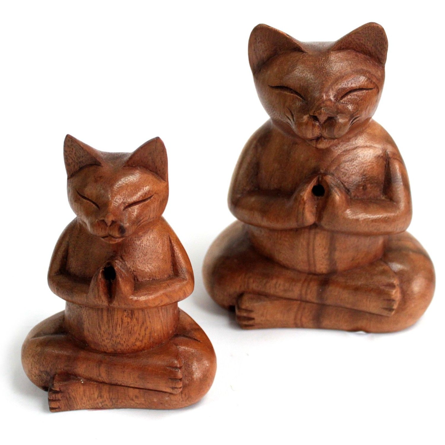 Meditating Yoga Cat Suar Wood Incense Burner - Medium2