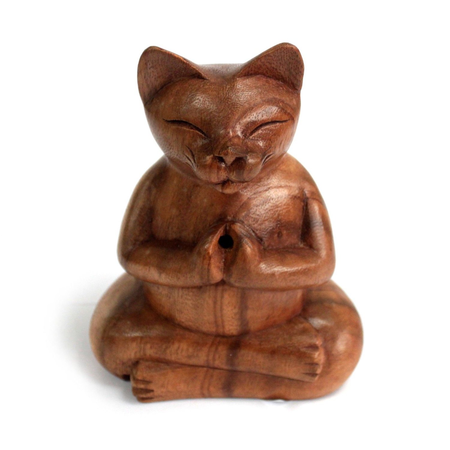Meditating Yoga Cat Suar Wood Incense Burner – Large