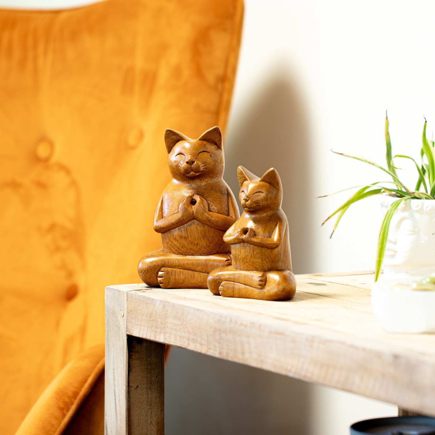 Meditating Yoga Cat Suar Wood Incense Burner – Large4