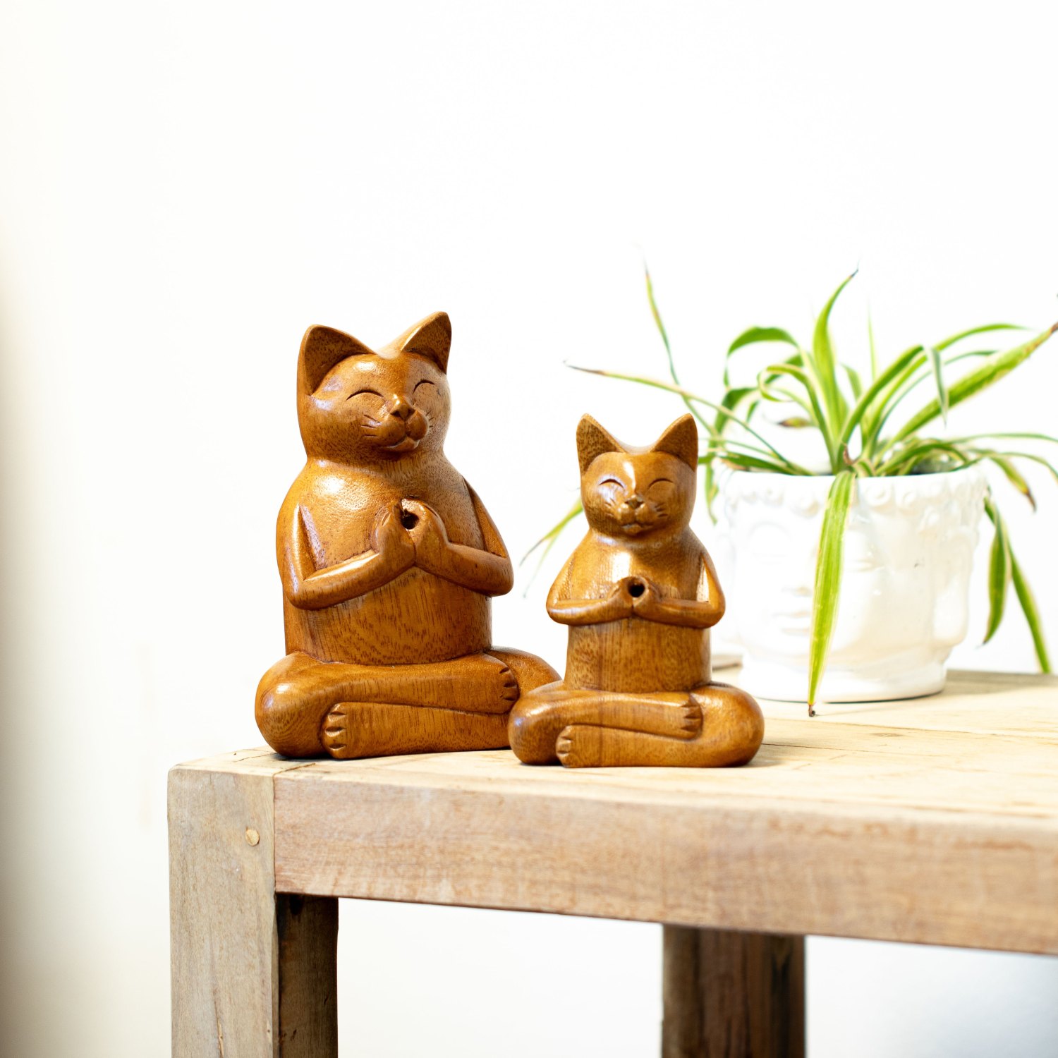 Meditating Yoga Cat Suar Wood Incense Burner – Large5