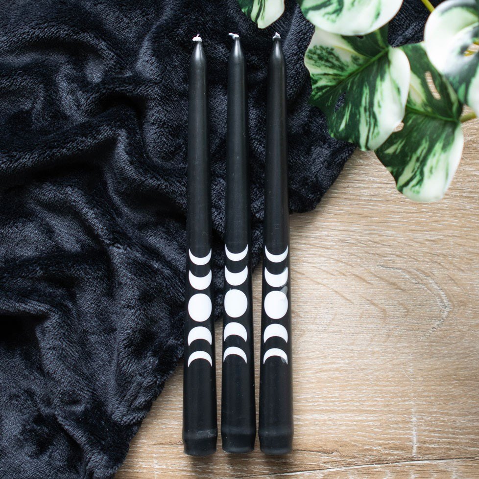Black Magic Moon Phase Taper Candles – Set of 35