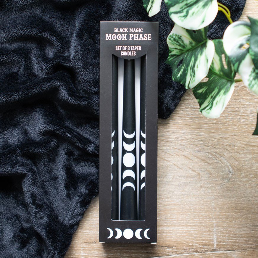 Black Magic Moon Phase Taper Candles – Set of 36