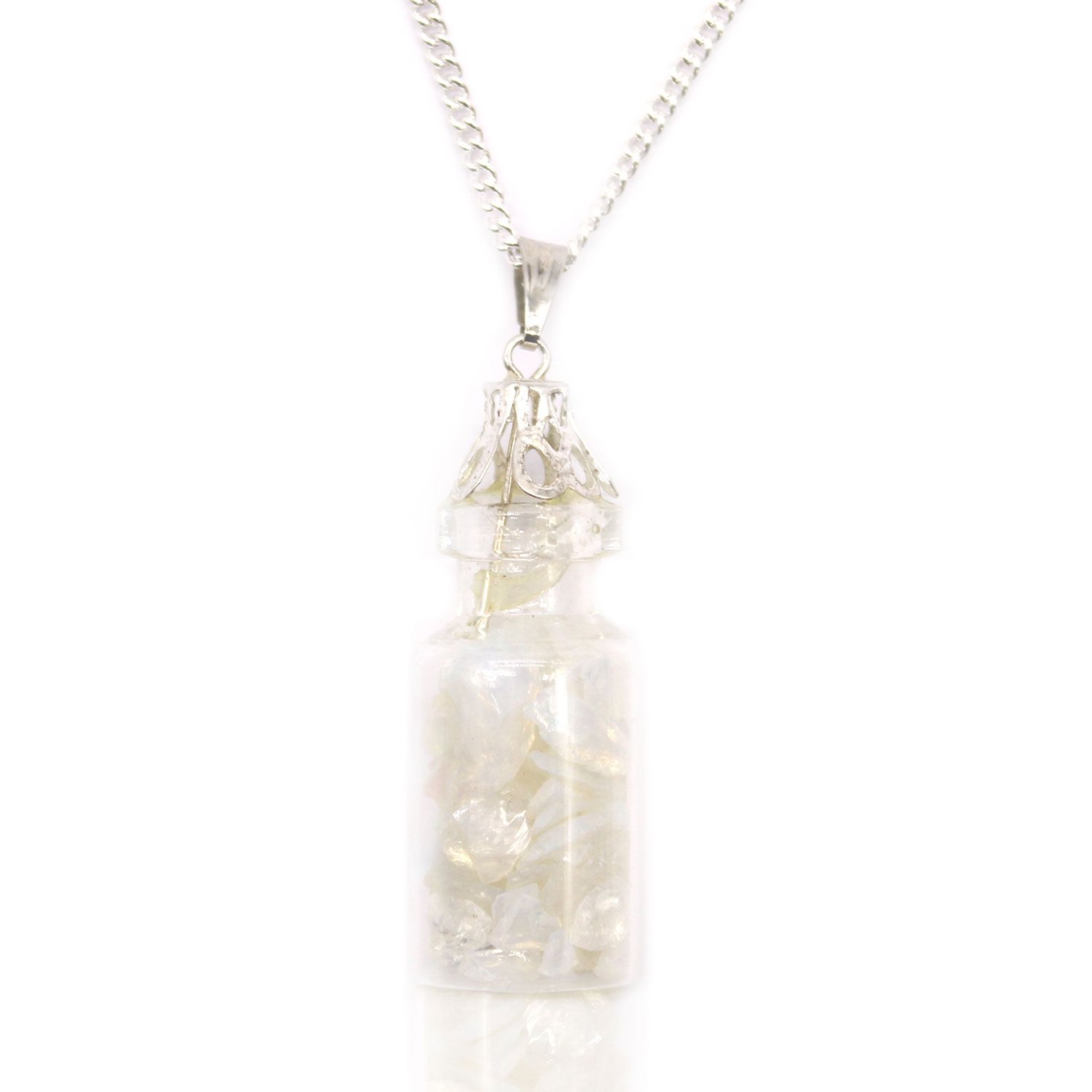 Opalite Bottled Gemstone Necklace – Silver Plated