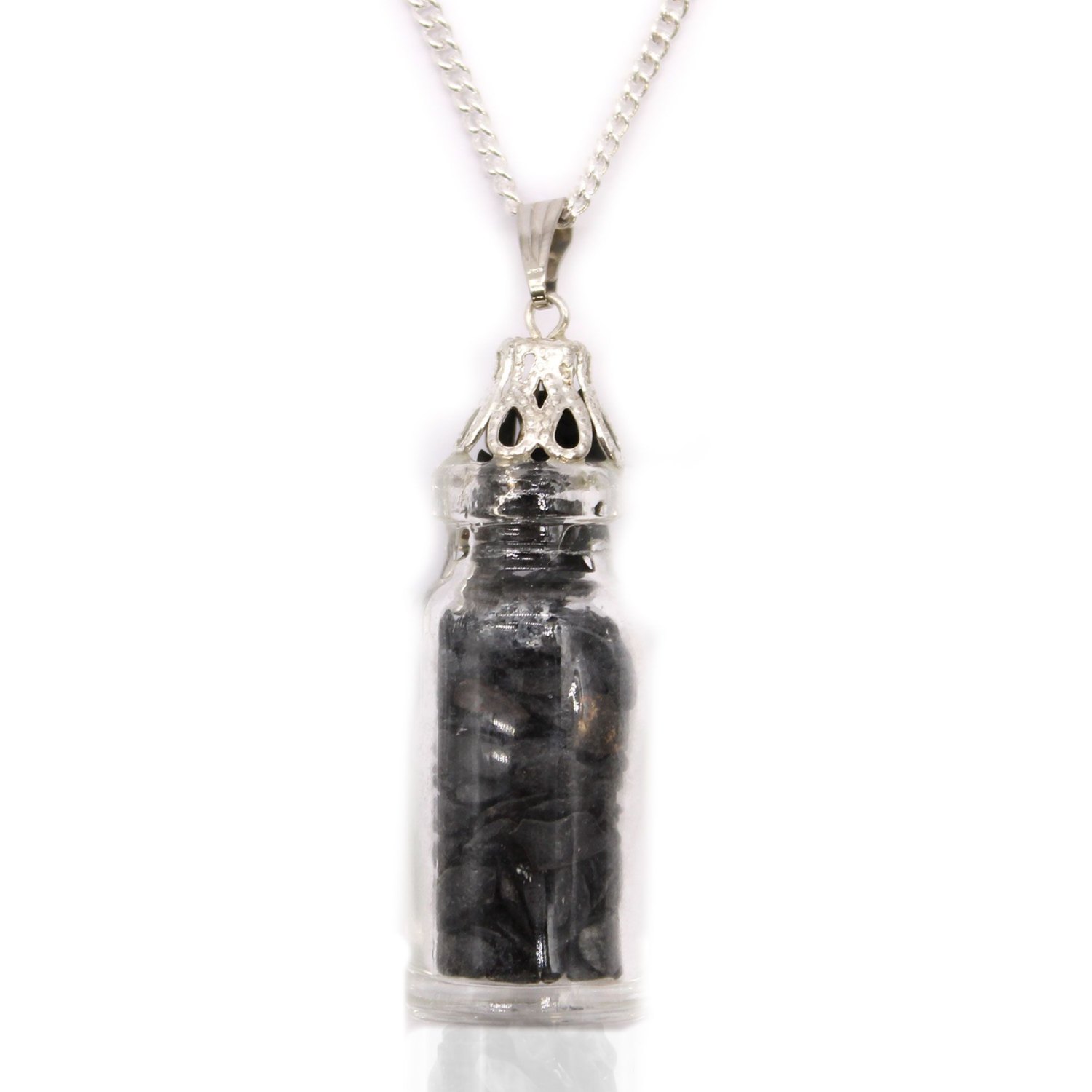 Black Onyx Bottled Gemstone Necklace – Silver Plated