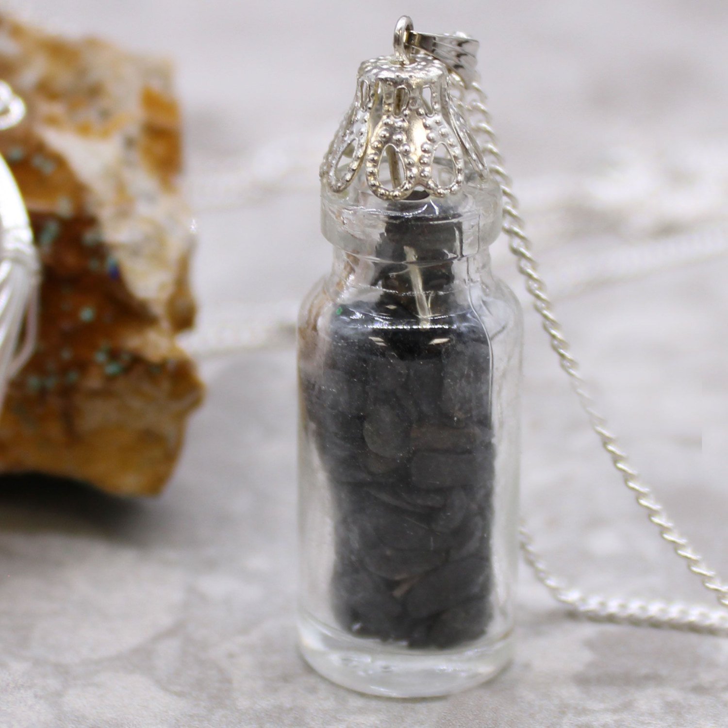 Black Onyx Bottled Gemstone Necklace – Silver Plated2