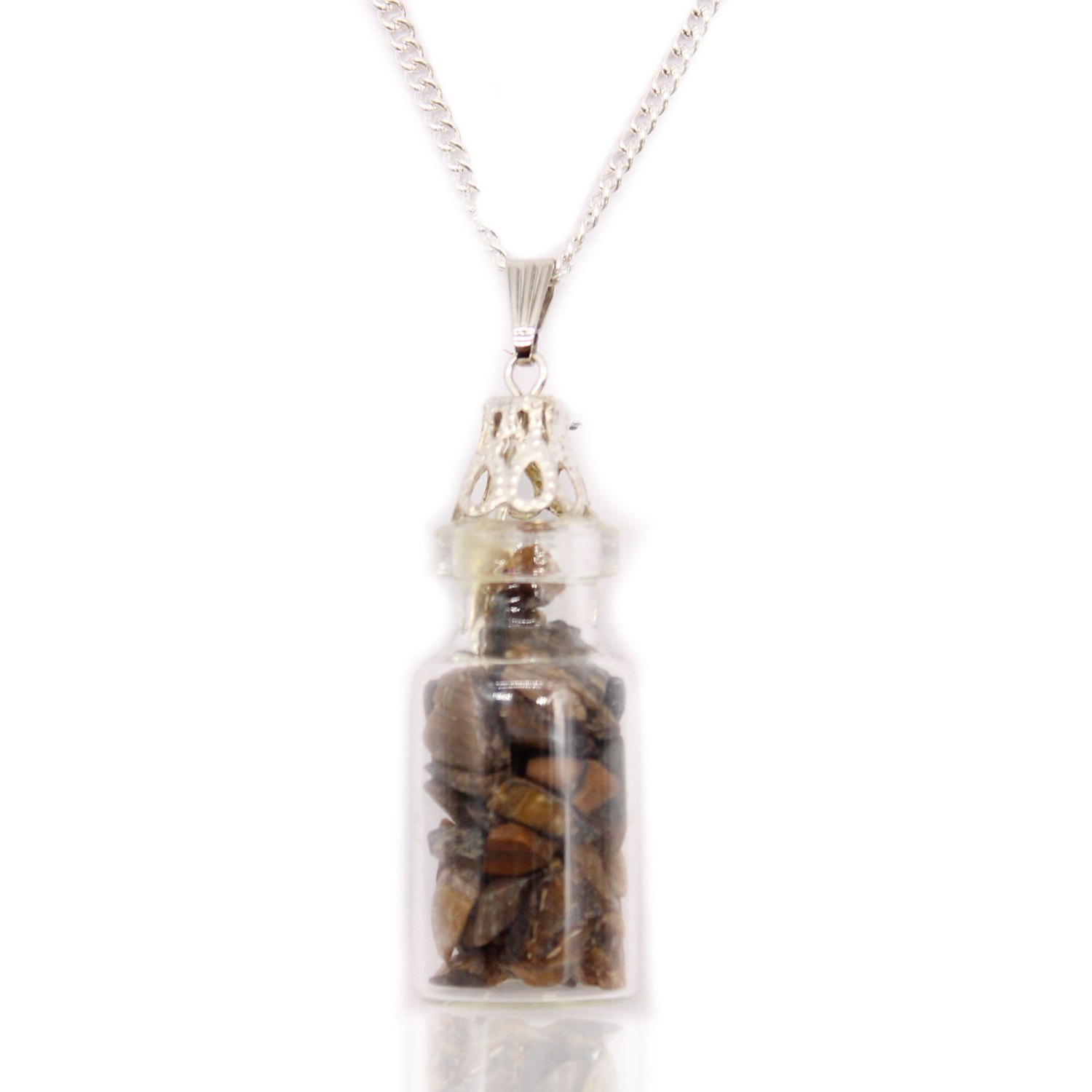 Tiger Eye Bottled Gemstone Necklace – Silver Plated