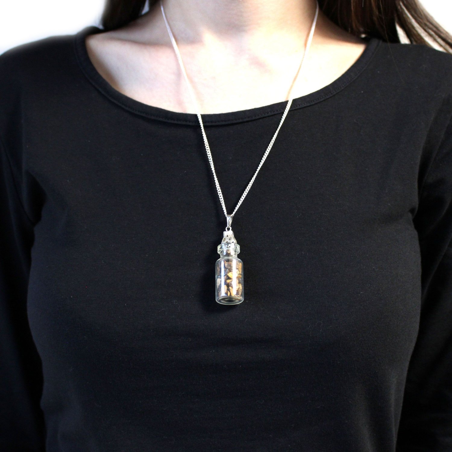 Tiger Eye Bottled Gemstone Necklace – Silver Plated1