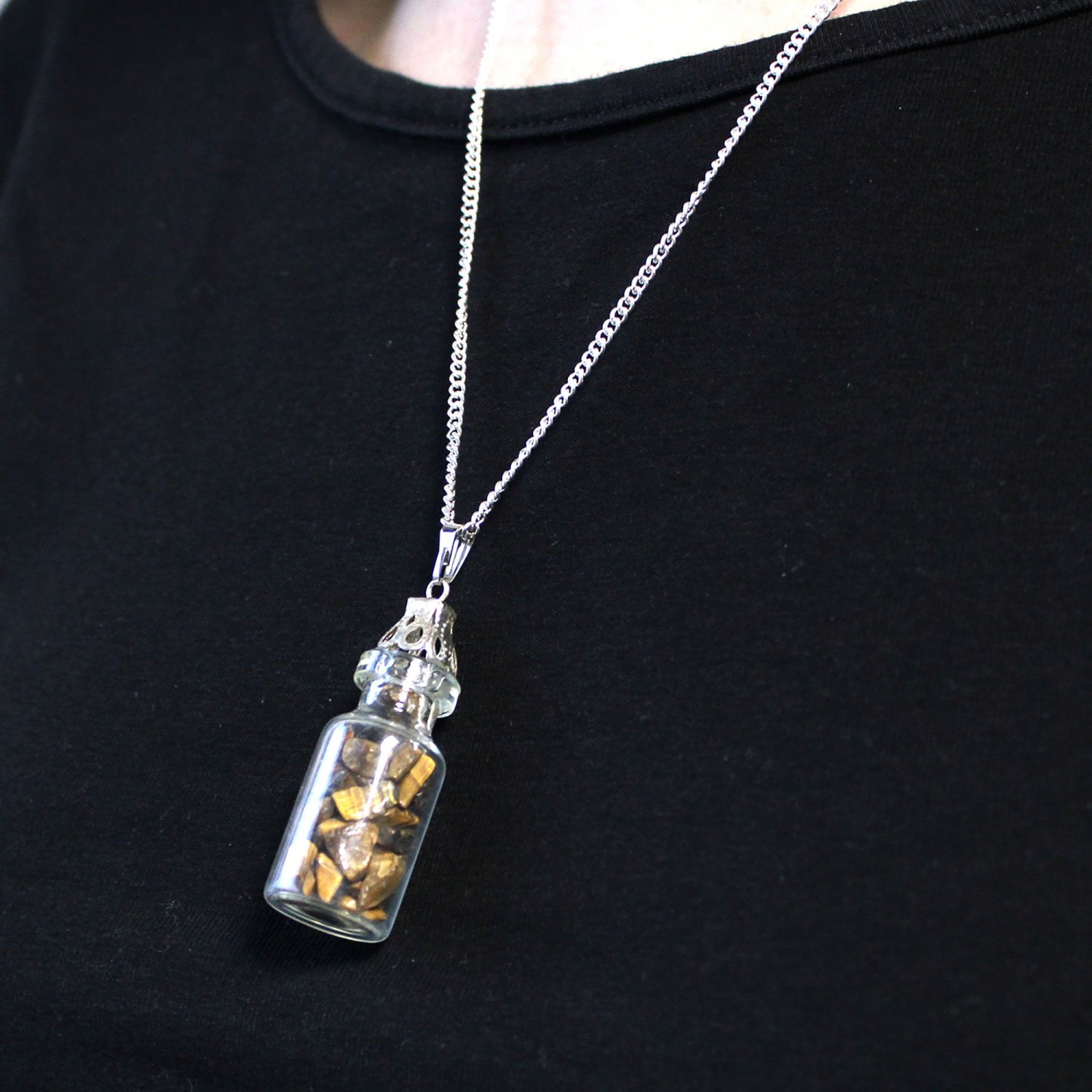 Tiger Eye Bottled Gemstone Necklace – Silver Plated3