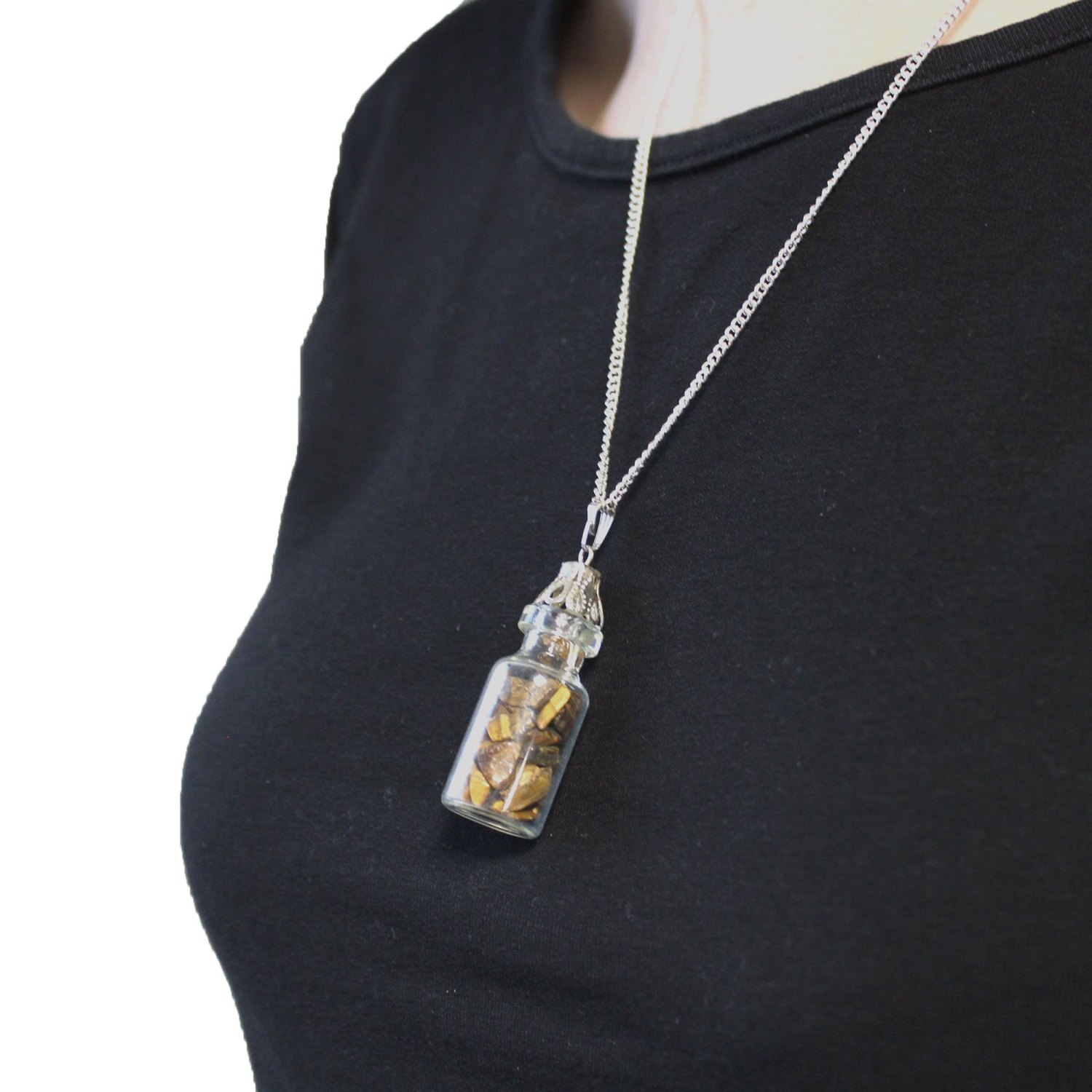 Tiger Eye Bottled Gemstone Necklace – Silver Plated4