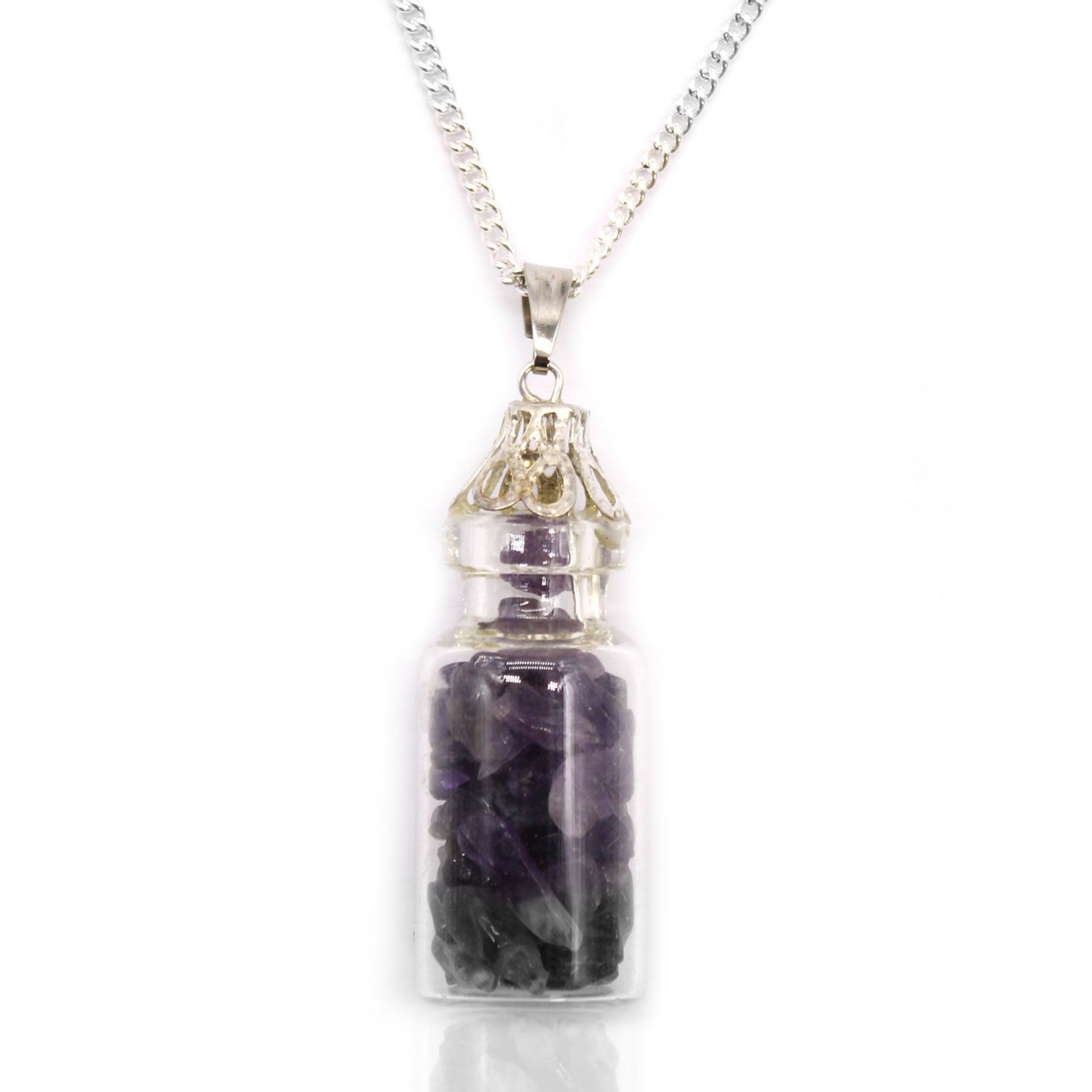Amethyst Bottled Gemstone Necklace – Silver Plated