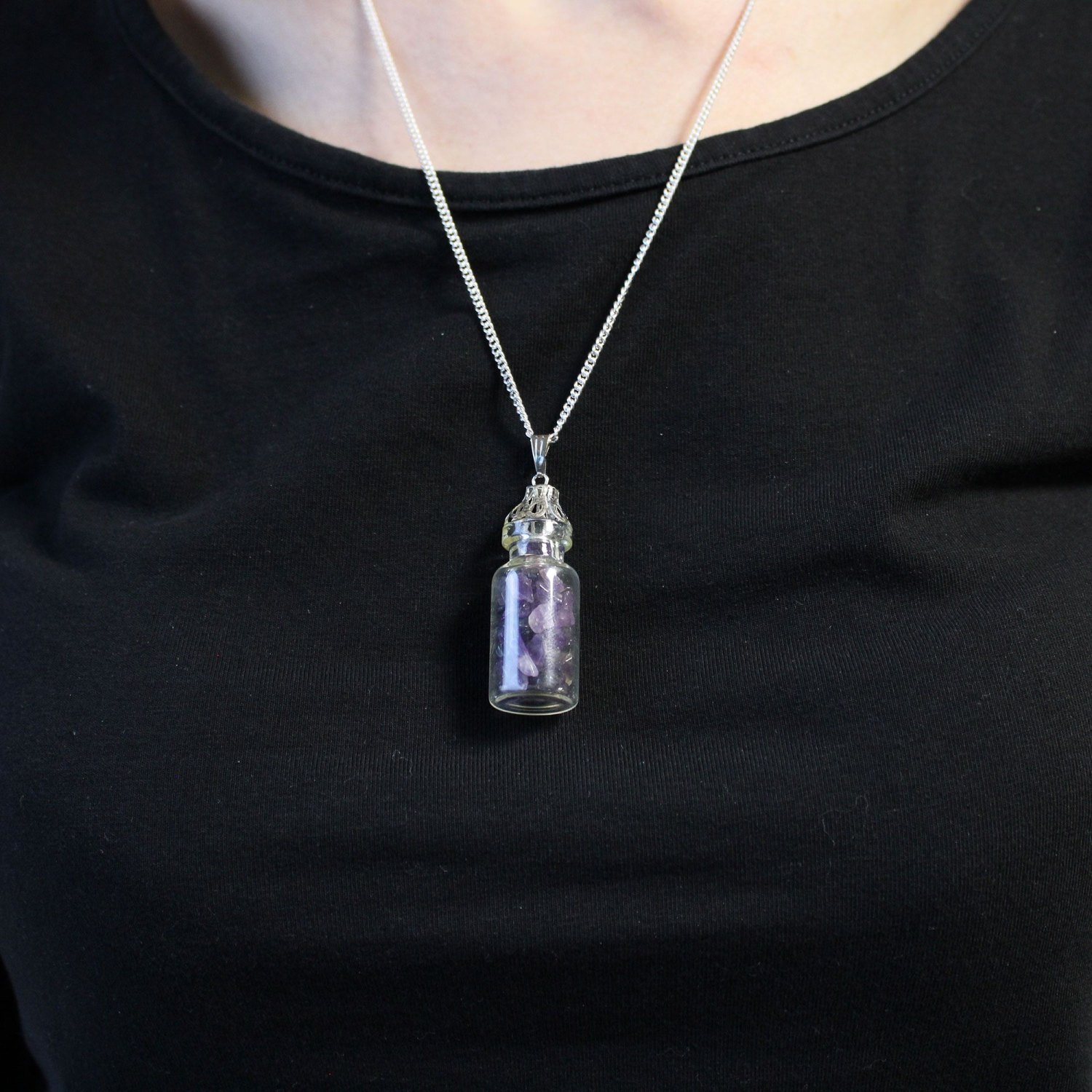 Amethyst Bottled Gemstone Necklace – Silver Plated2