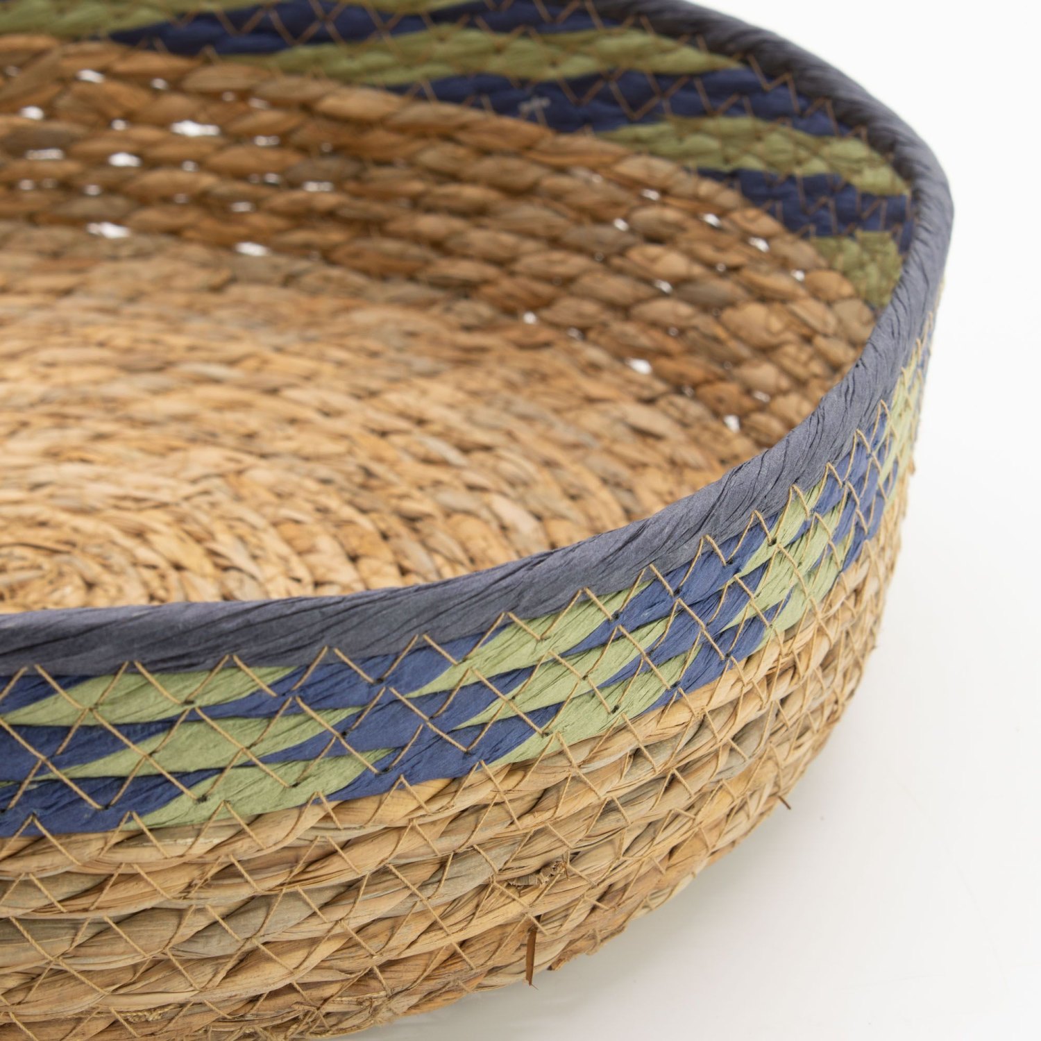 Natural Straw & Seagrass Tray Baskets – Green & Blue – Set of 32