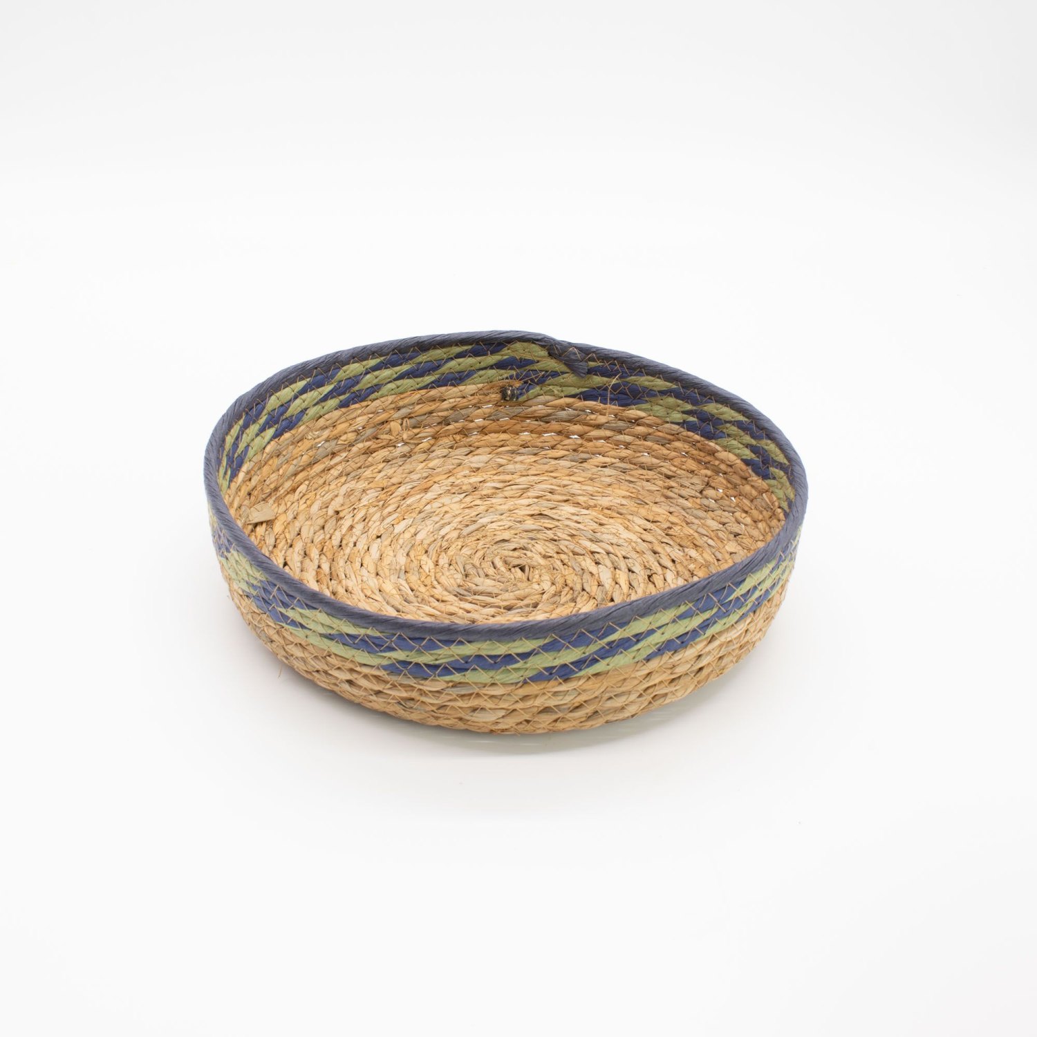 Natural Straw & Seagrass Tray Baskets – Green & Blue – Set of 34