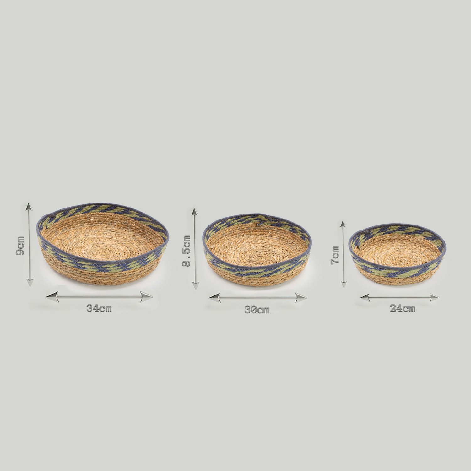 Natural Straw & Seagrass Tray Baskets – Green & Blue – Set of 36