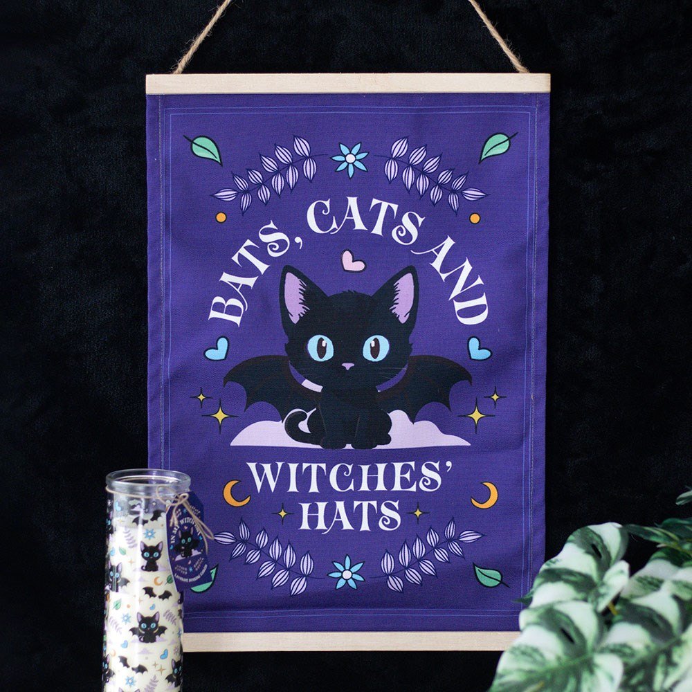 Bats, Cats & Witches Hats Fabric Wall Hanging3