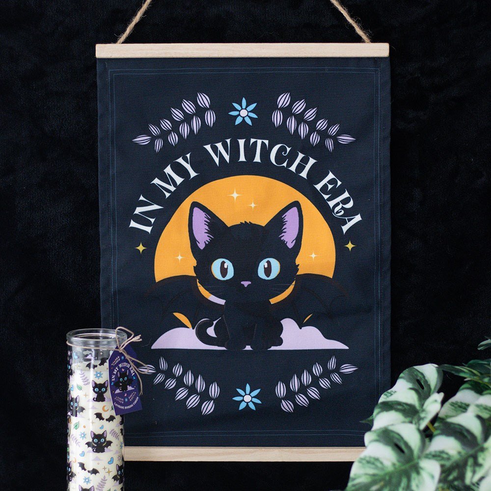 In My Witch Era Bat-Winged Cat Fabric Wall Hanging3