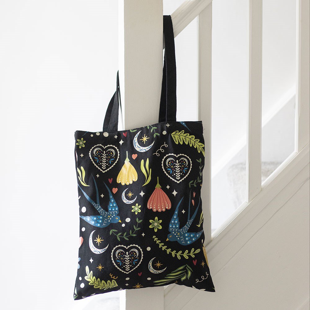 Midnight Bloom Floral Polycotton Tote Bag3