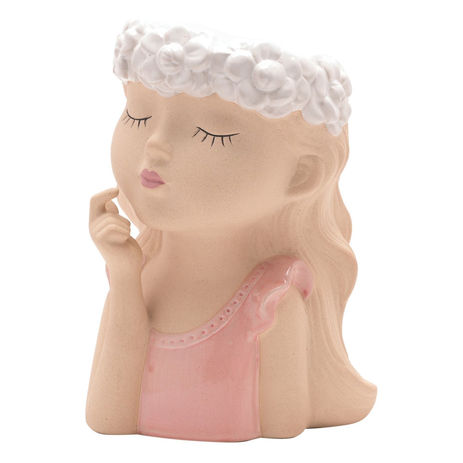 Country Living Fingers on Lips Girl Large Ceramic Planter1