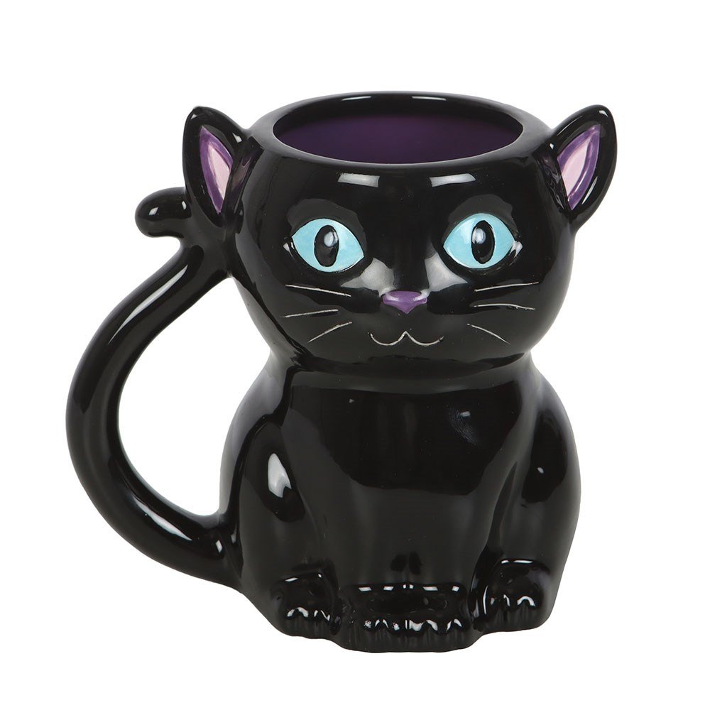 Black Cat Mug with Curled Tail Handle – 500ml