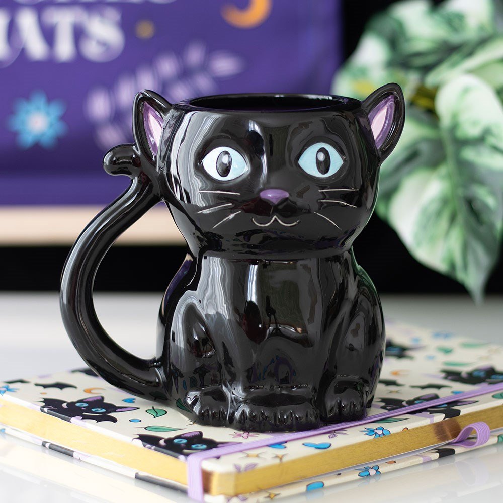Black Cat Mug with Curled Tail Handle – 500ml3