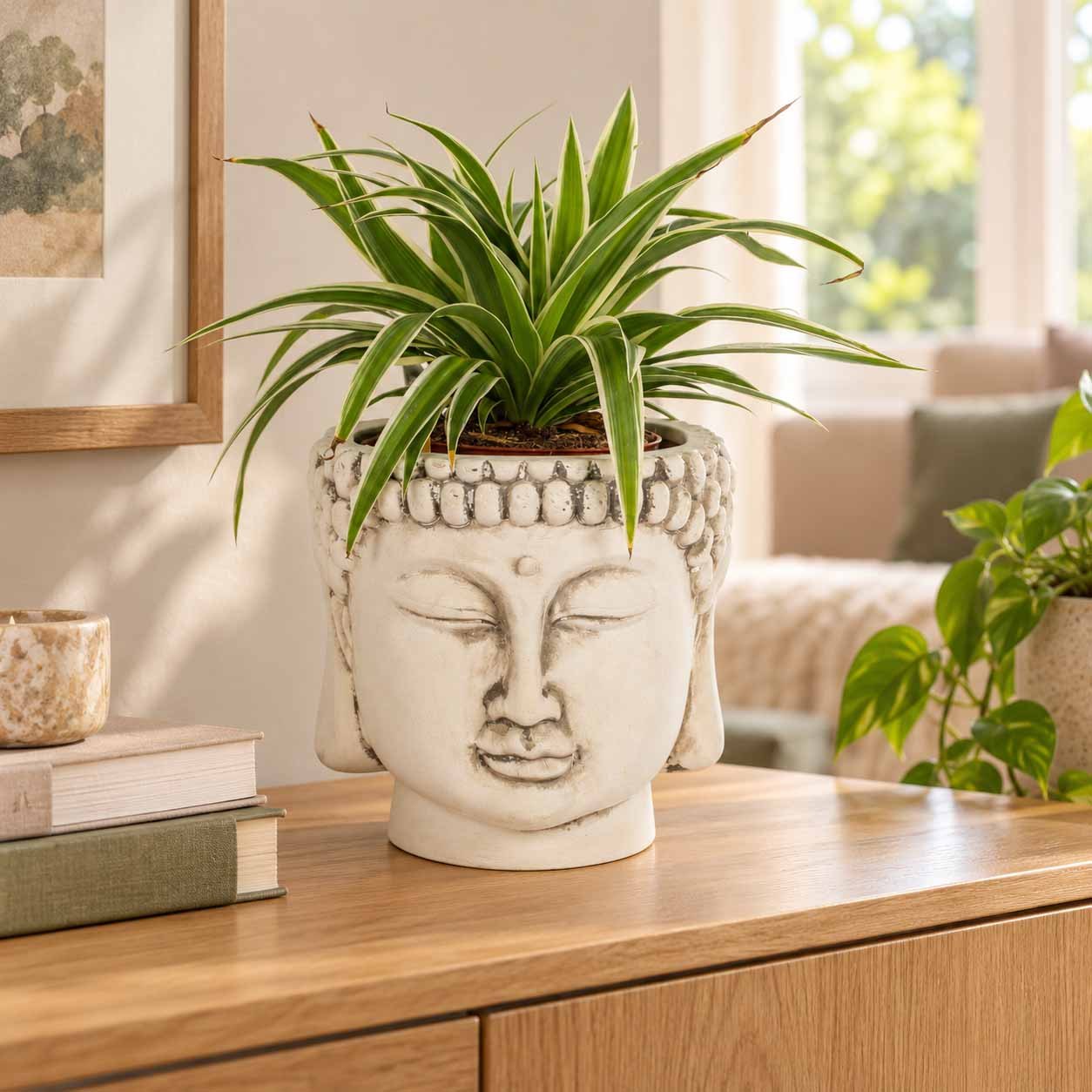 White Terracotta Buddha Head Planter1