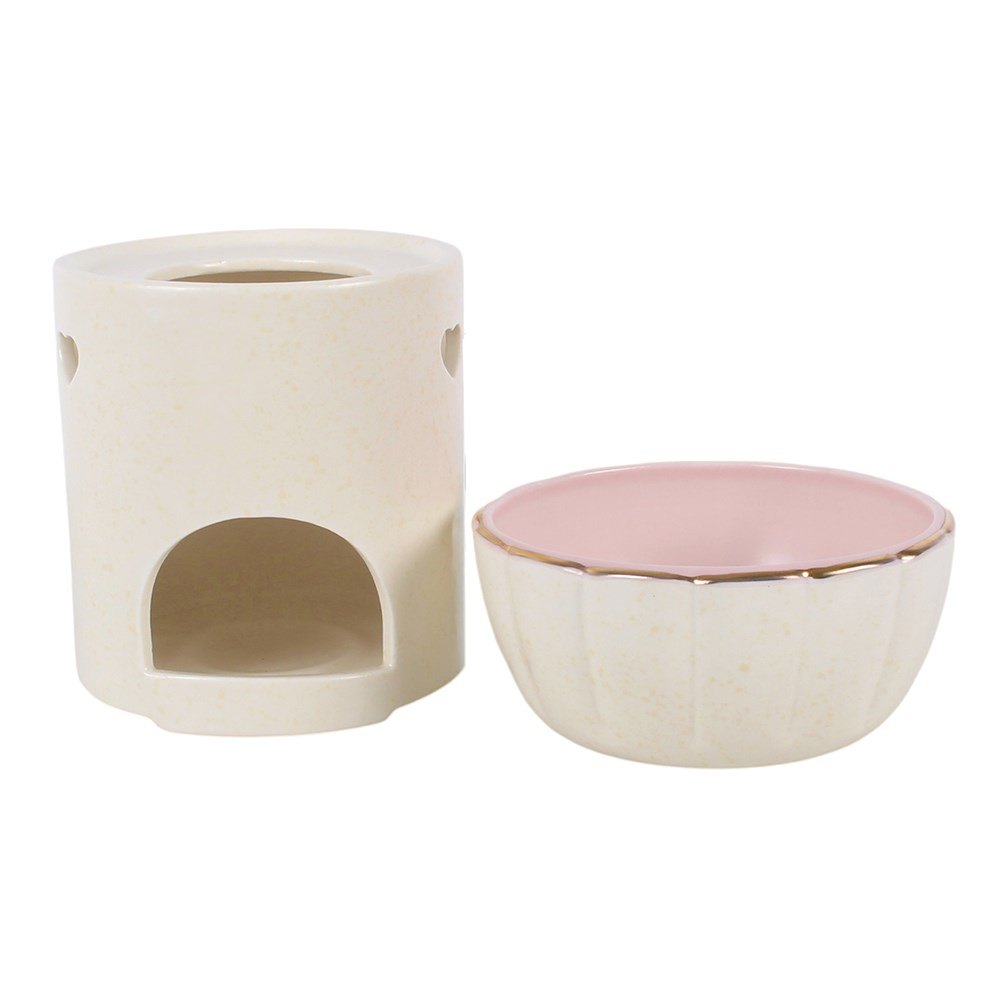 Pink Scalloped Ceramic Fondue Set for Two3