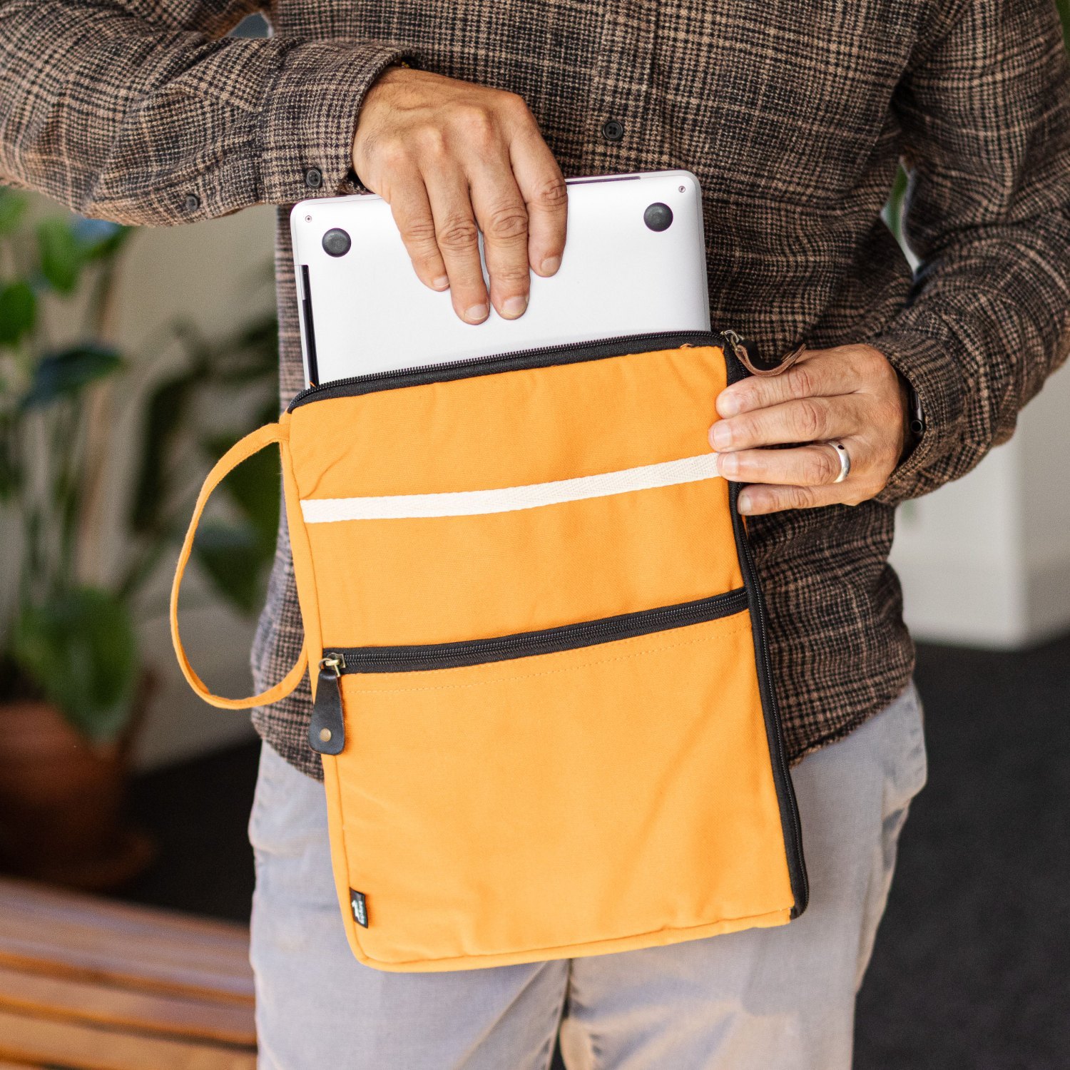 Hop Hare Orange Canvas Travel Laptop Pouch7