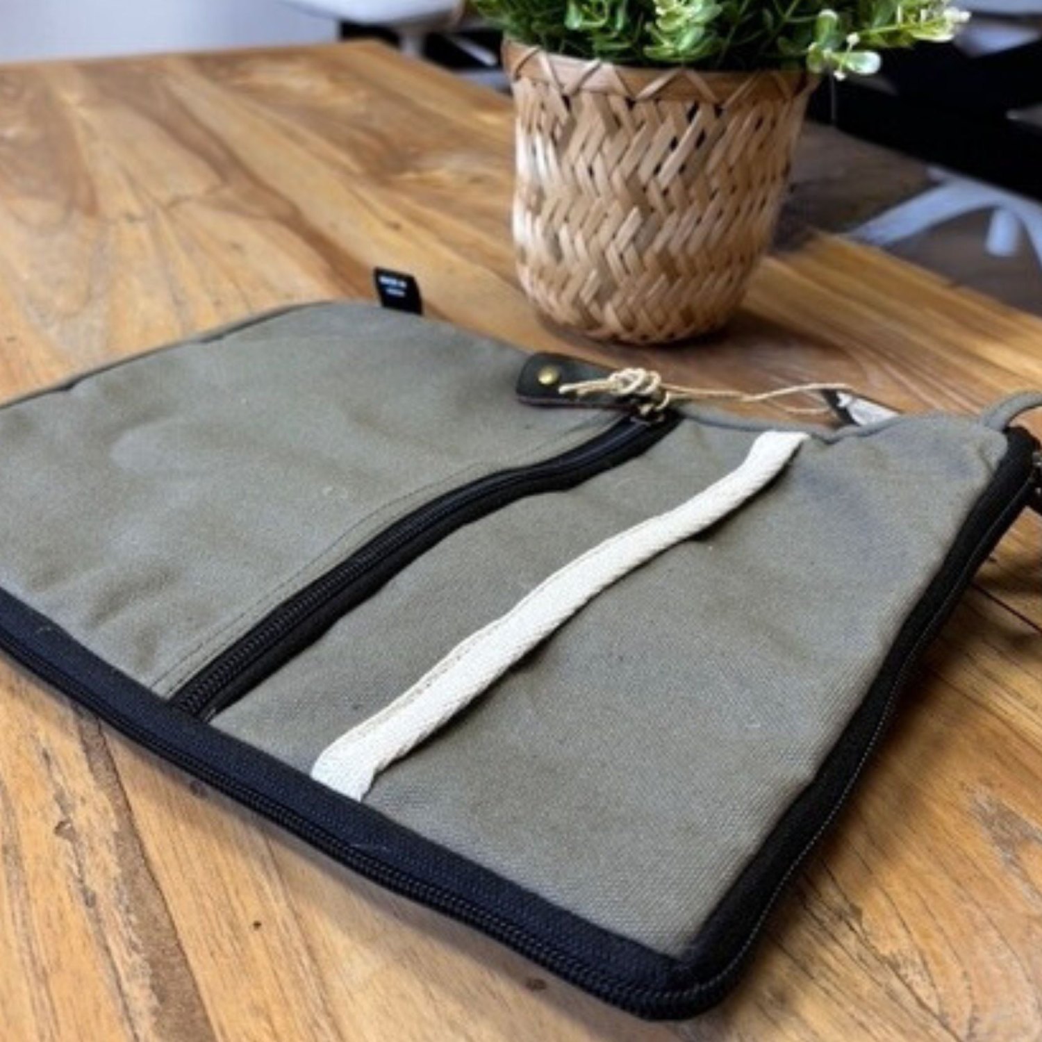 Hop Hare Olive Canvas Large Laptop Pouch10