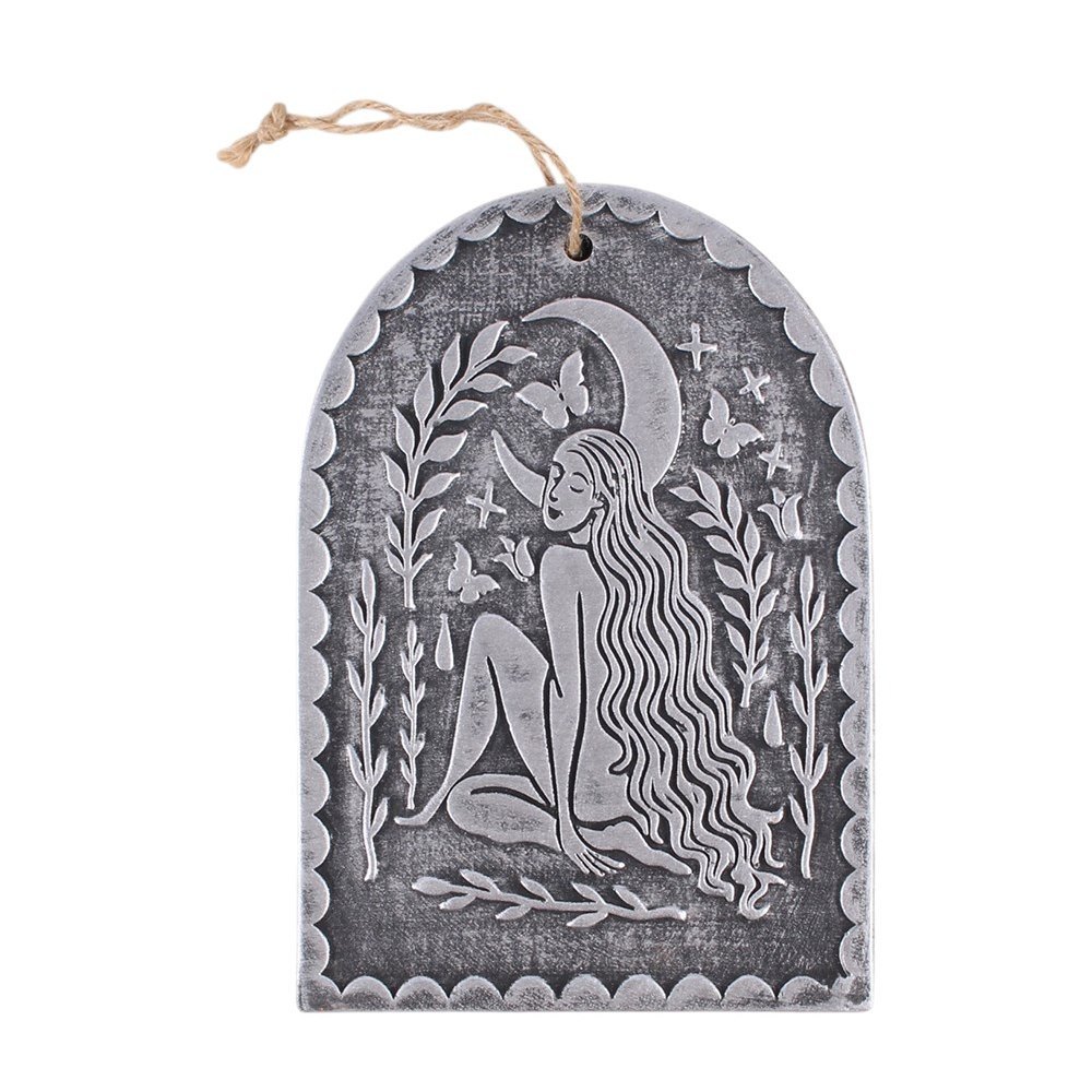 Moon Goddess Terracotta Wall Plaque – Silver Effect