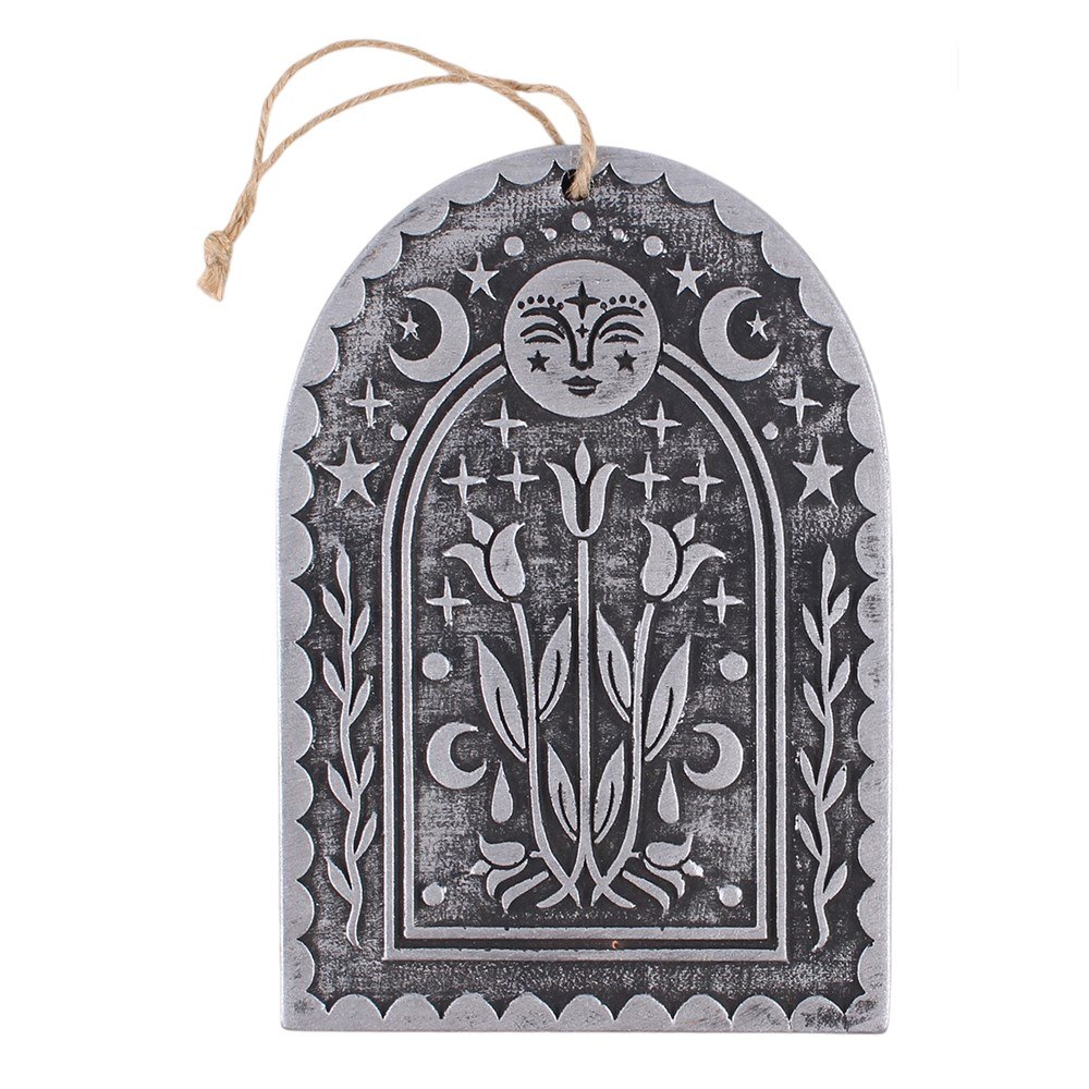 Triple Moonflower Terracotta Plaque – Silver Effect