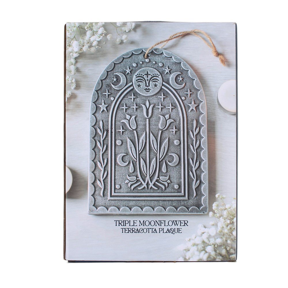 Triple Moonflower Terracotta Plaque – Silver Effect2
