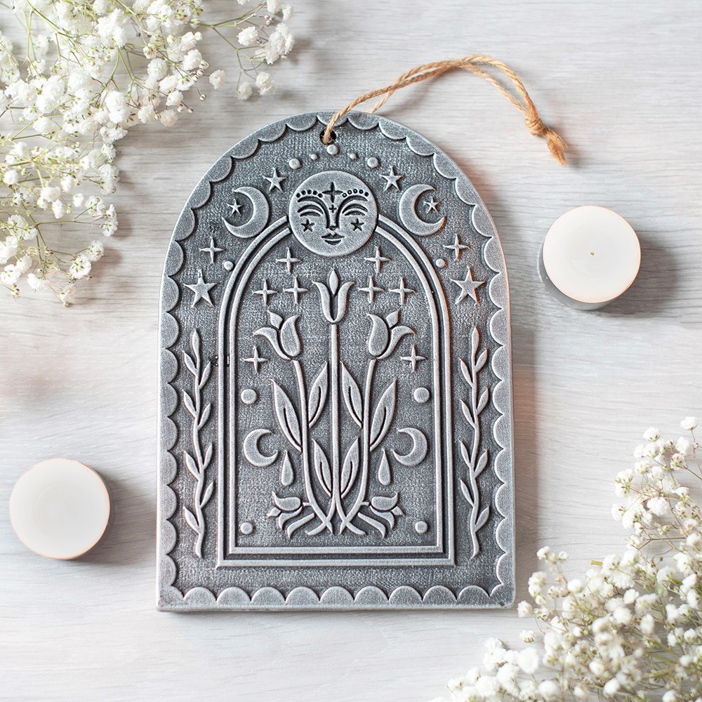 Triple Moonflower Terracotta Plaque – Silver Effect3