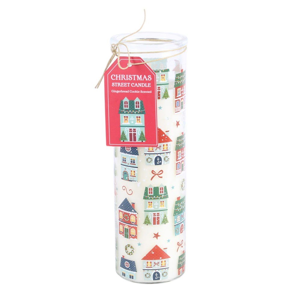Christmas Street Gingerbread Cookie Glass Tube Candle