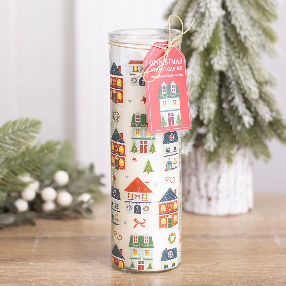 Christmas Street Gingerbread Cookie Glass Tube Candle3