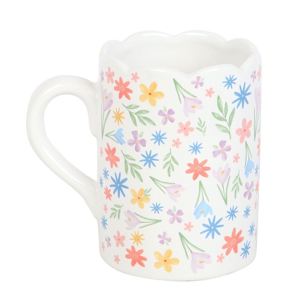 Spring Floral Scalloped Ceramic Mug