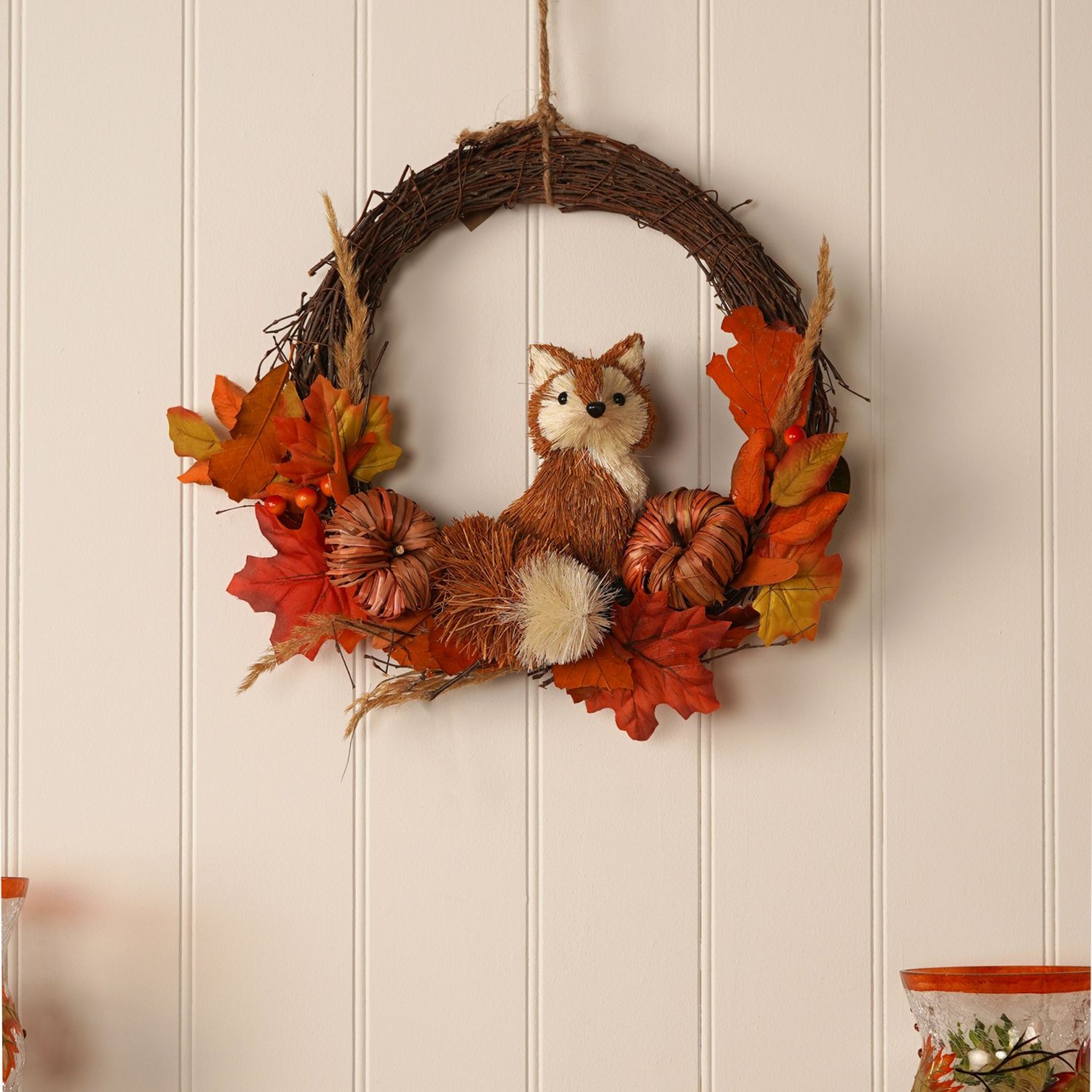 Country Living Rattan Fox Wreath3