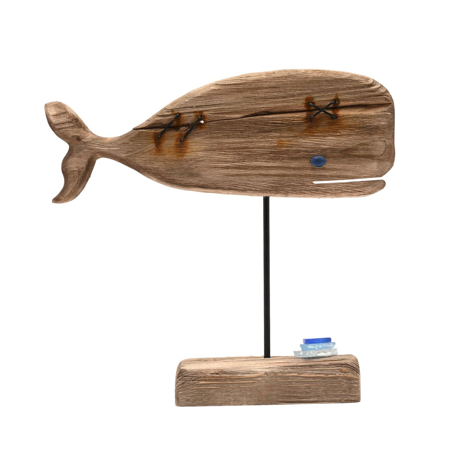 Love Life By The Sea Driftwood and Sea Glass Whale Sculpture1