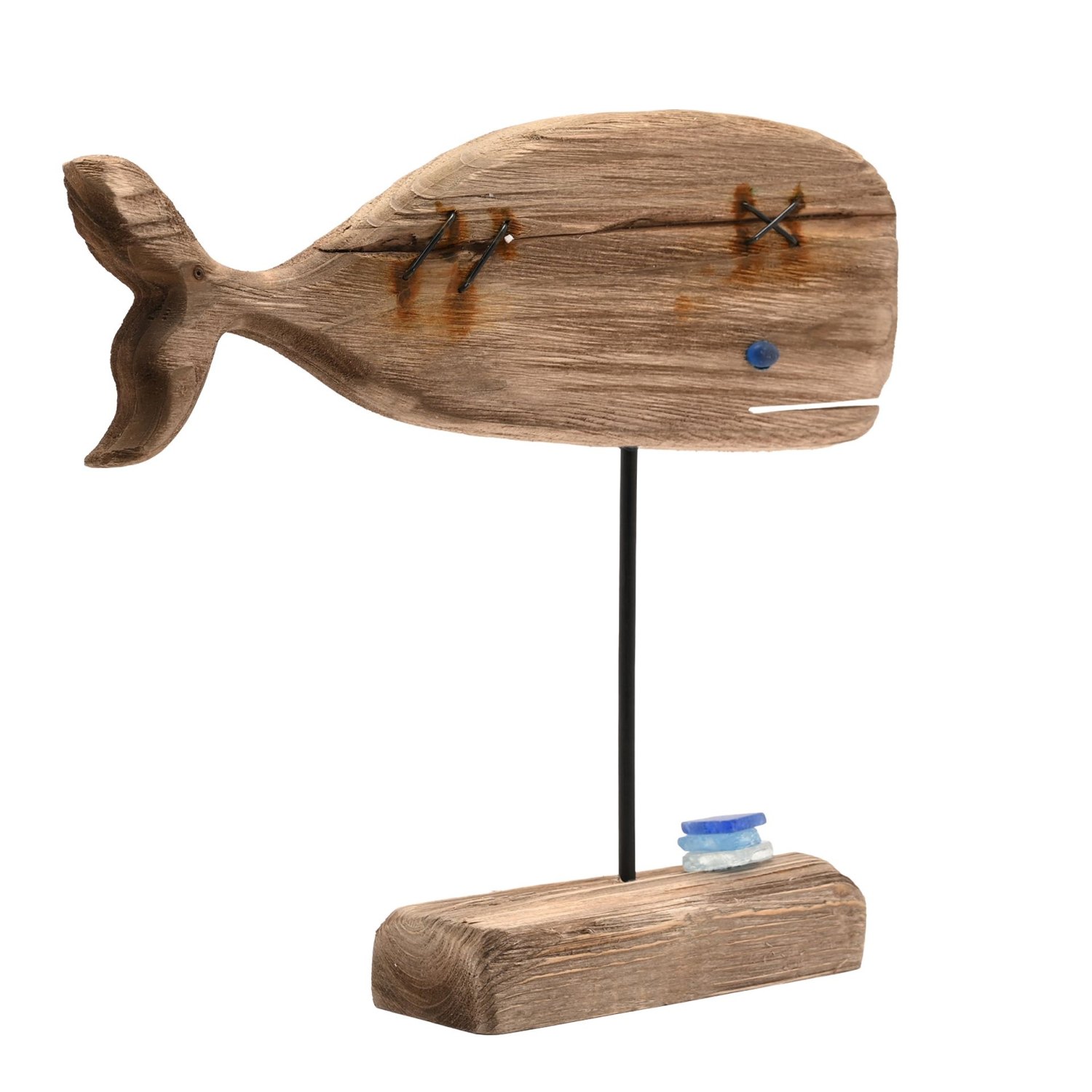 Love Life By The Sea Driftwood and Sea Glass Whale Sculpture2