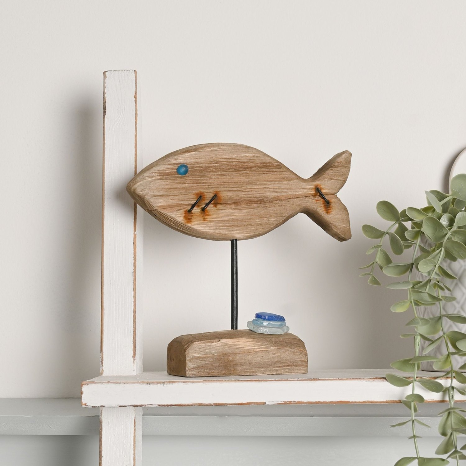 Love Life By The Sea Driftwood and Sea Glass Fish Ornament