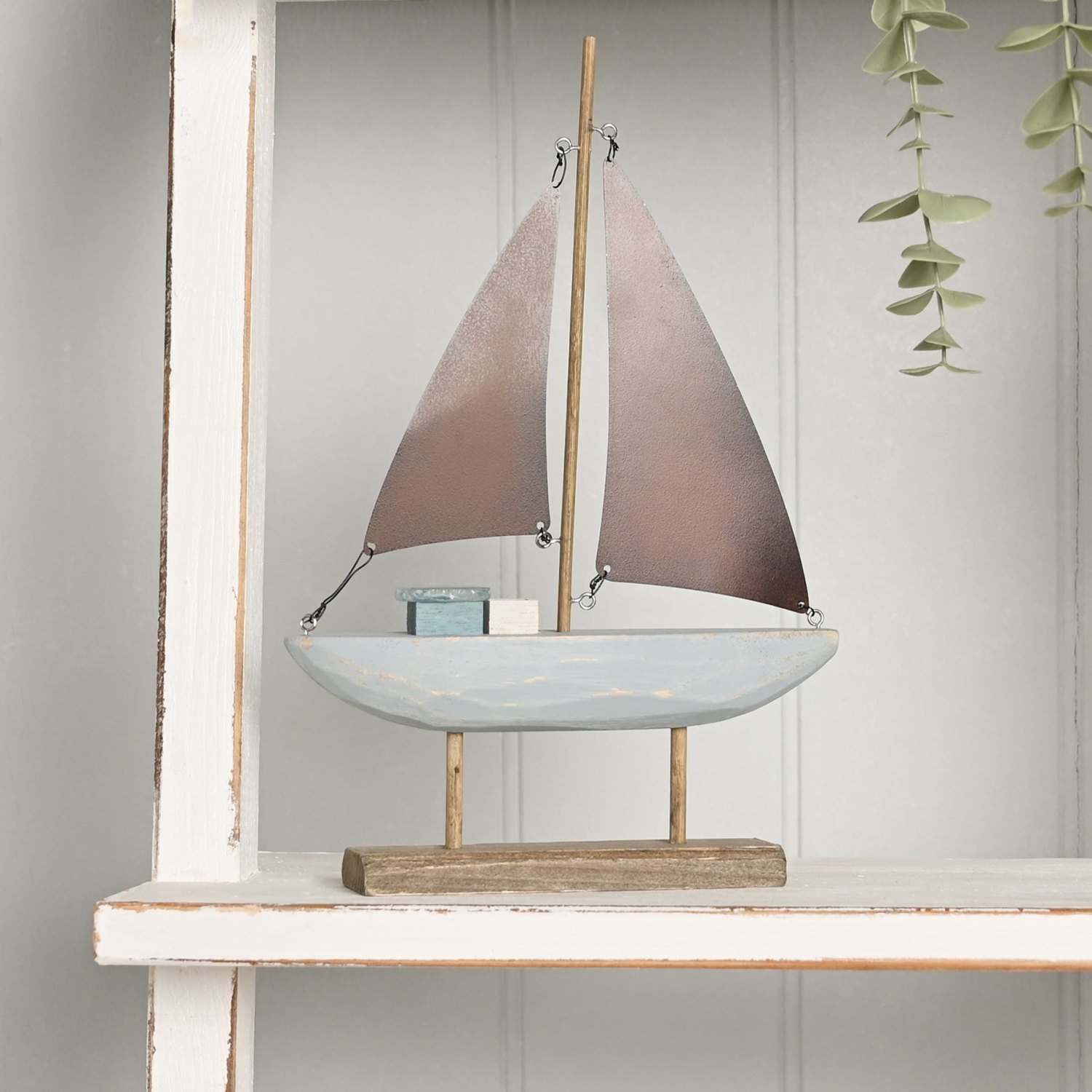 Love Life By The Sea Driftwood and Sea Glass Sailboat Ornament3