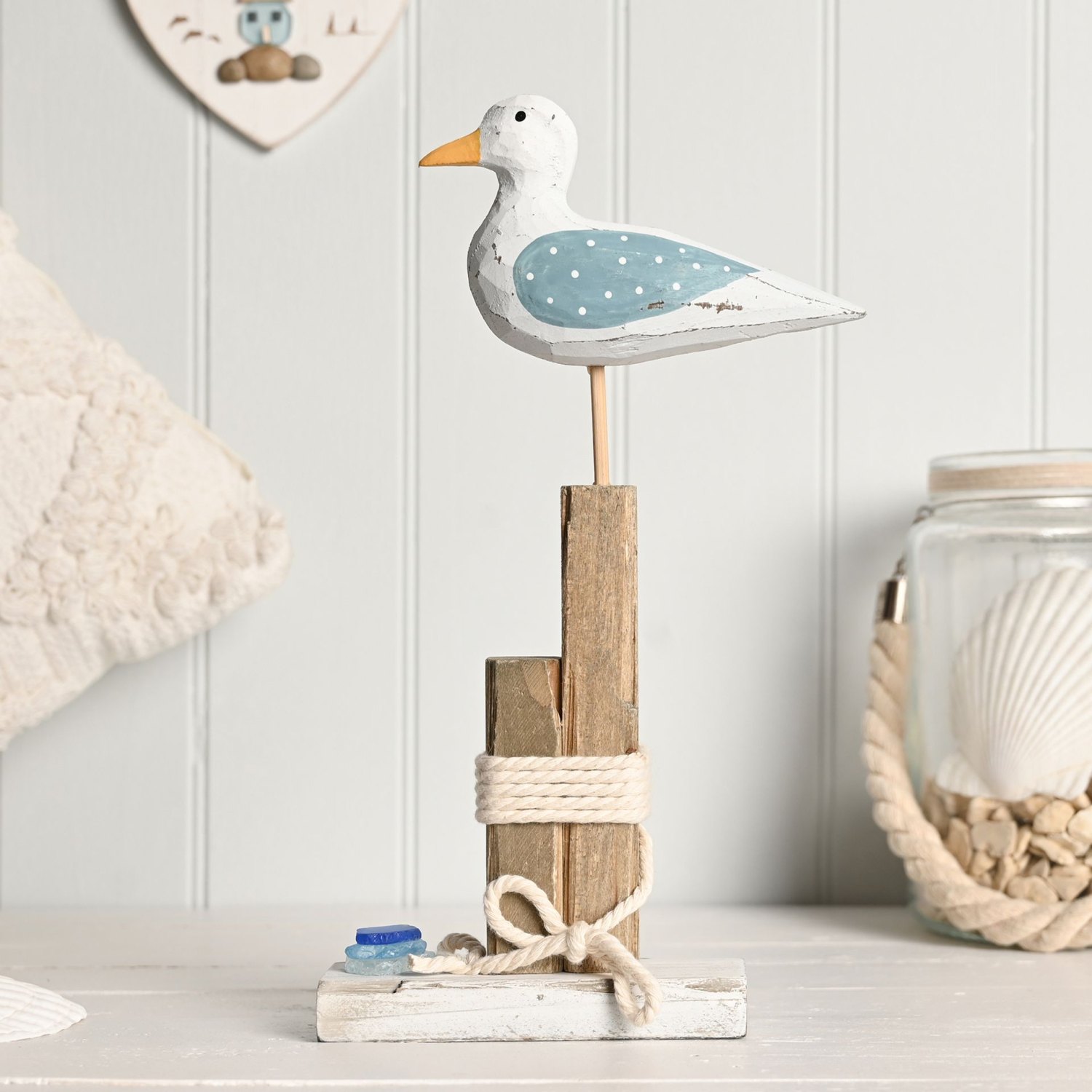 Love Life By The Sea Seagull Ornament with Sea Glass – 31cm3