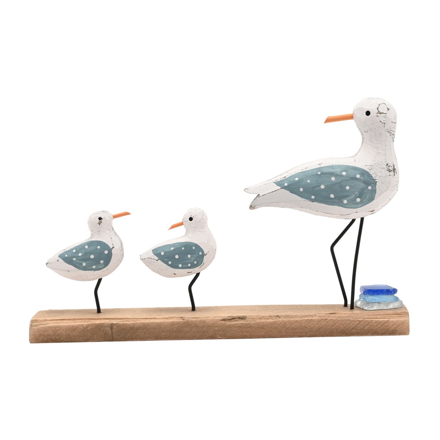 Love Life By The Sea Seagull Trio Ornament with Sea Glass