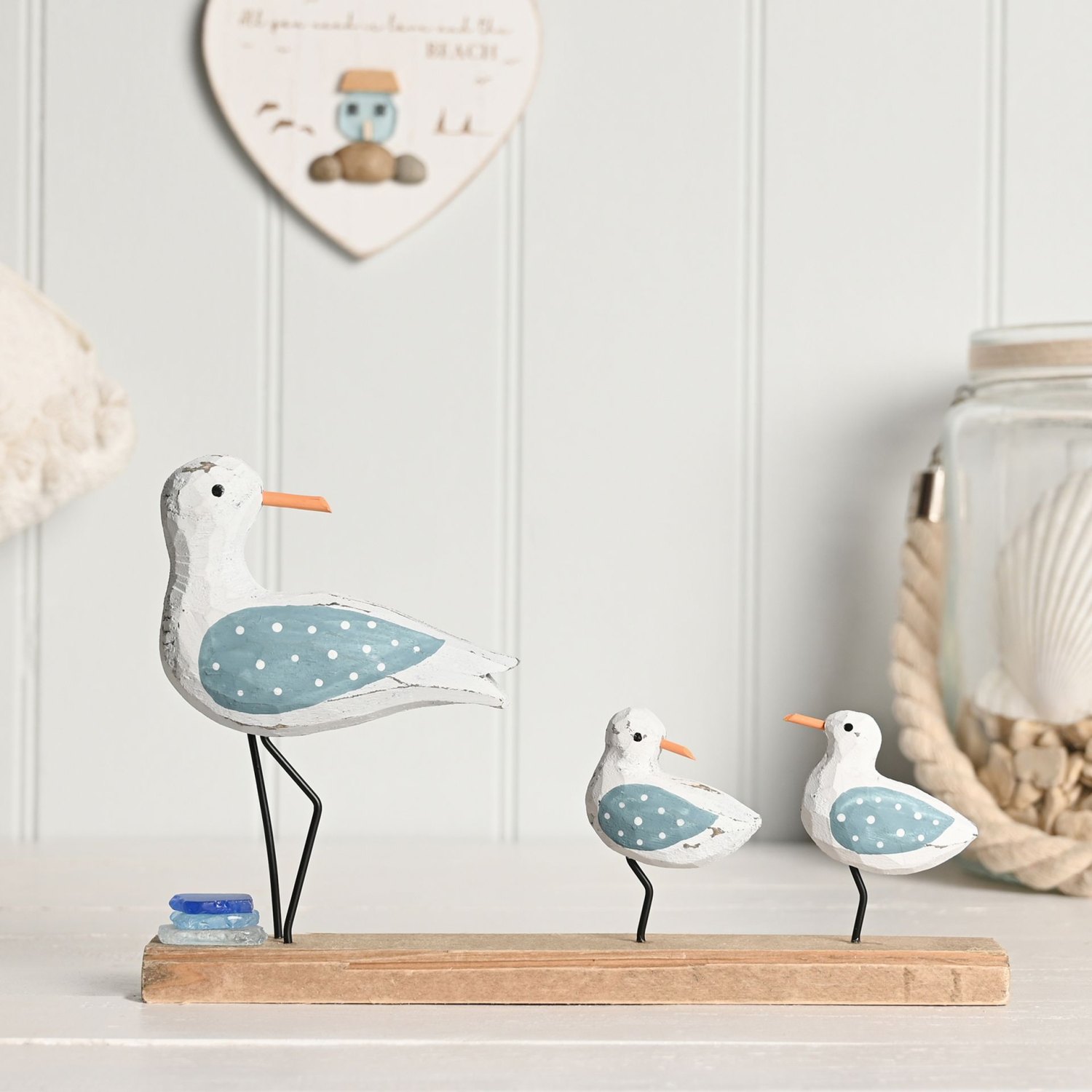 Love Life By The Sea Seagull Trio Ornament with Sea Glass3